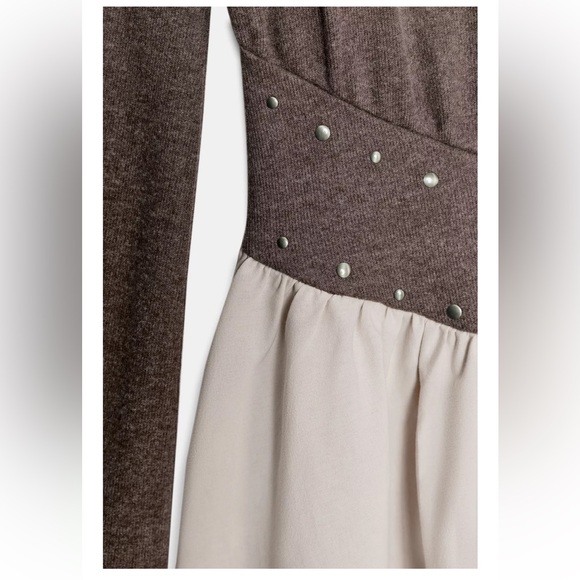 Zara NWT studded two tone brown & white mini dress - Picture 7 of 9